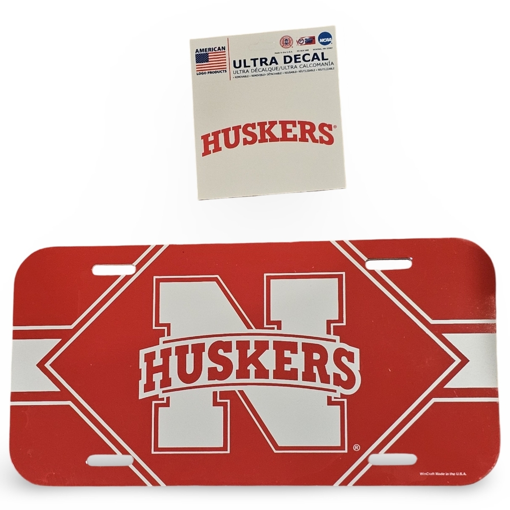 NEW! Nebraska Cornhuskers License Plate & Decal Set